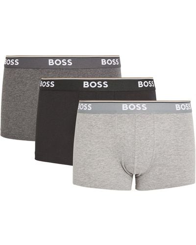 BOSS Stretch-cotton Logo Trunks (pack Of 3) - Grey