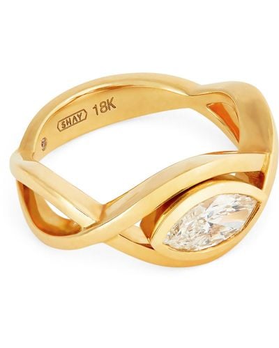 SHAY Yellow Gold And Diamond Marquise Pinky Ring - Metallic