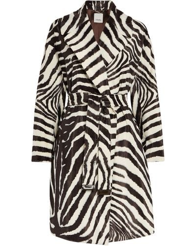 Max Mara Faux Fur Zebra Print Coat - Black