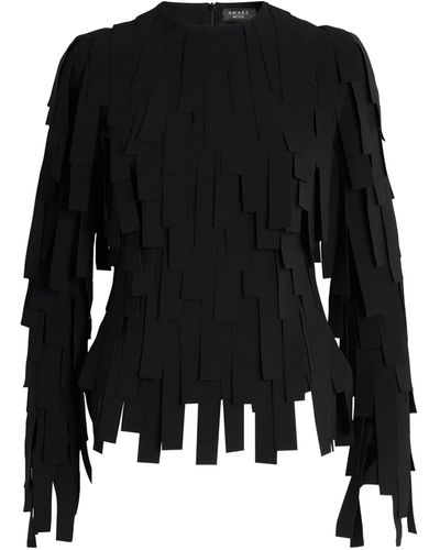 A.W.A.K.E. MODE Long-sleeve Rectangular-fringed Top - Black