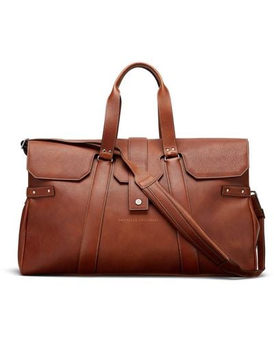 Brunello Cucinelli Leather Luggage-Tag Holdall - Brown