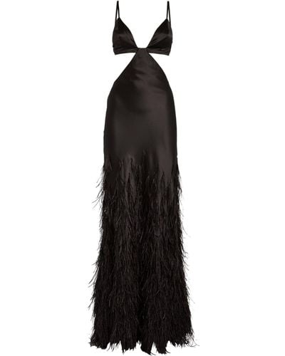 Cult Gaia Feather-trim Raisa Maxi Dress - Black