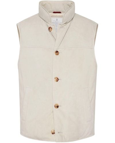 Brunello Cucinelli Suede Down-padded Gilet - White