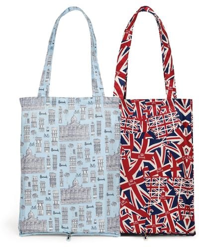 Harrods Recycled Union Jack & London Town Pocket Shopper Bag (set Of 2) - Multicolour