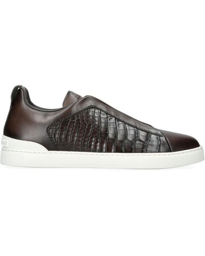 Zegna Crocodile Leather Triple Stitch Sneakers - Brown