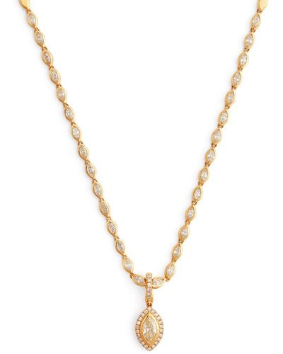 SHAY Yellow Gold And Diamond Halo Marquise Pendant Necklace - Metallic