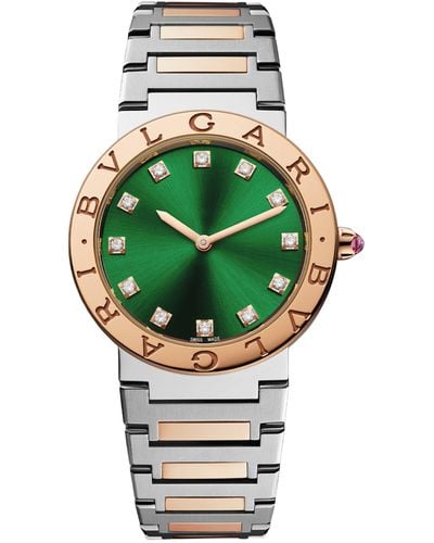 BVLGARI Stainless Steel And Rose Gold Lady Watch 33mm - Green