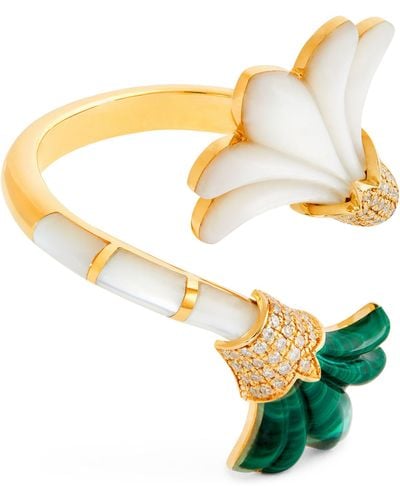 L'Atelier Nawbar Yellow Gold, Diamond, Malachite And Mother-of-pearl Psychedeliah Ring - Metallic
