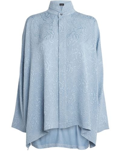Eskandar Silk Stand-collar Shirt - Blue