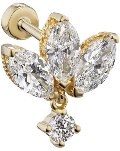 Maria Tash Diamond Engraved Lotus With Dangle Threaded Stud Earring (6mm) - White