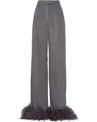 Prada Cashmere Feather-trim Tailored Trousers - Grey