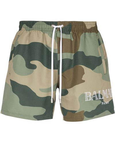 Balmain Camouflage Swim Shorts - Green