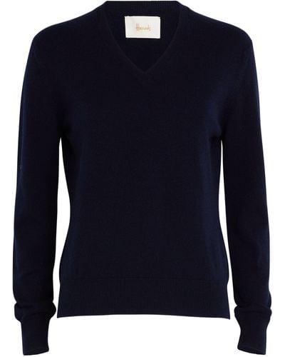 Harrods Cashmere V-neck Sweater - Blue