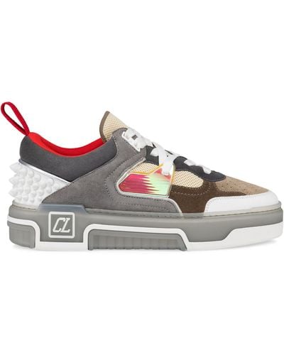 Christian Louboutin Astroloubi Donna Panelled Leather And Suede Low-top Sneakers - Grey