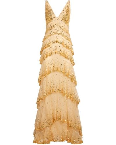 Georges Hobeika Embellished Tiered Gown - Metallic