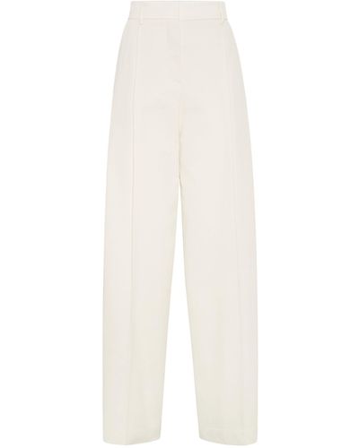 Brunello Cucinelli Cotton-wool Pleated Wide-leg Trousers - White