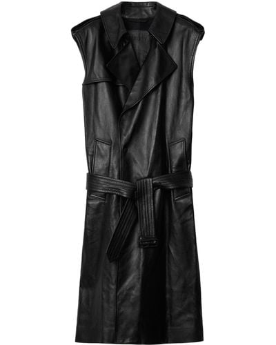 Burberry Leather Sleeveless Trench Coat - Black