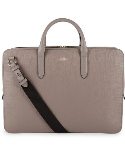 Smythson Panama Leather Slim Briefcase - Brown