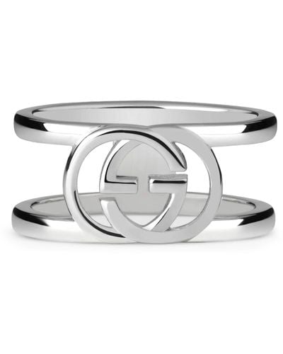 Gucci Sterling Silver Wide Interlocking G Ring - Gray