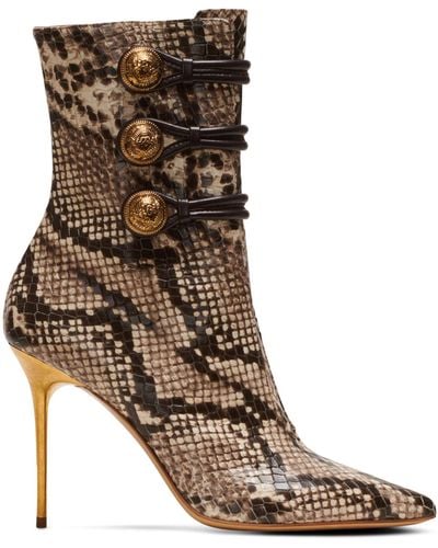 Balmain Leather Snakeskin-effect Alma Ankle Boots 95 - Brown