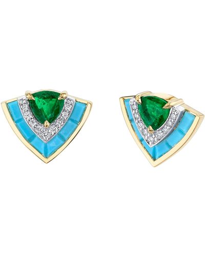 Emily P. Wheeler Yellow Gold, Diamond And Emerald Tiered Earrings - Metallic