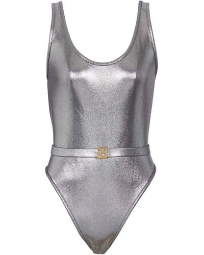 Balmain Metallic B Swimsuit - Grey