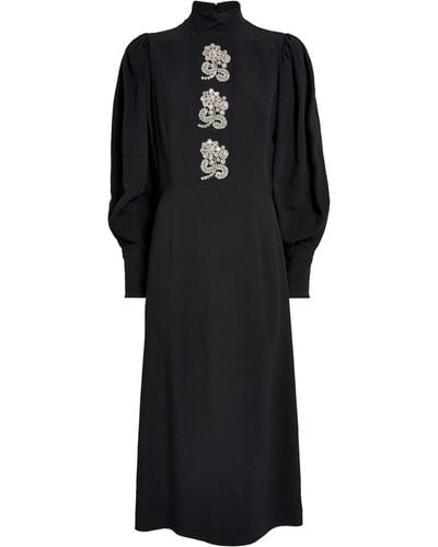 Andrew Gn Embellished Puff-sleeved Midi Dress - Black