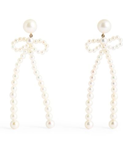 Sophie Bille Brahe Yellow Gold And Freshwater Pearl Bow Rosette Earrings - White