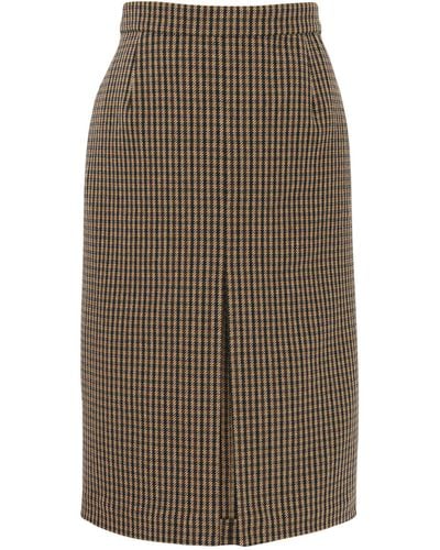 Saint Laurent Vichy Wool-blend Midi Skirt - Brown