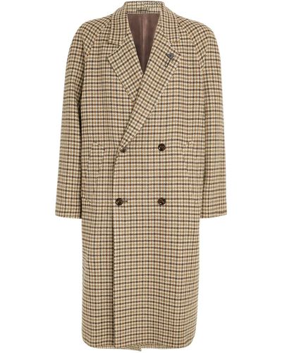 Lardini Checked Overcoat - Natural