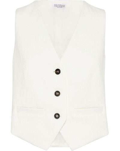 Brunello Cucinelli Cotton-linen Chevron Waistcoat - White