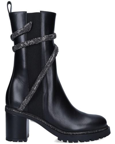Rene Caovilla Leather Cleo Block Boots 60 - Black