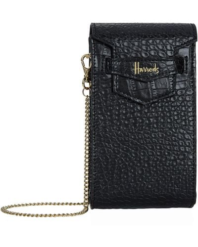 harrods designer black Mini Croc embossed Nano Phone Bag