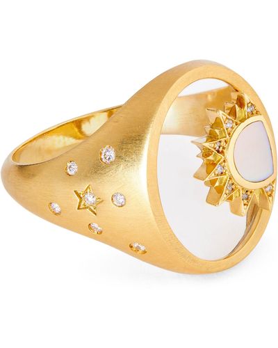 L'Atelier Nawbar Yellow Gold, Diamond And Mother-of-pearl Shams 2.0 Ring - Metallic