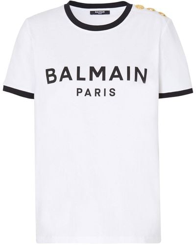 Balmain Button-detail Logo T-shirt - White