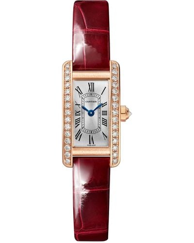 Cartier Mini Rose Gold And Diamond Tank Américaine Watch 28mm - Red