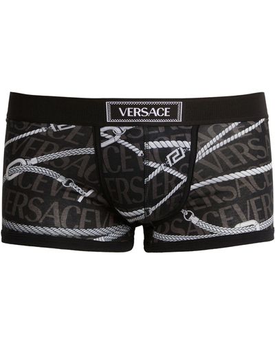 Versace Stretch-cotton Patterned Trunks - Black