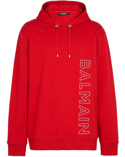 Balmain Organic Cotton Logo Hoodie - Red