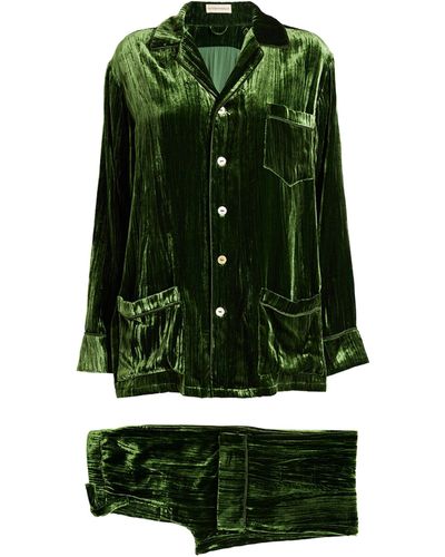 Olivia Von Halle Velvet-silk Yves Pajama Set - Green