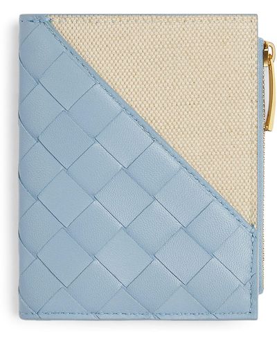Bottega Veneta Leather-canvas Intreccio Zip Wallet - Blue