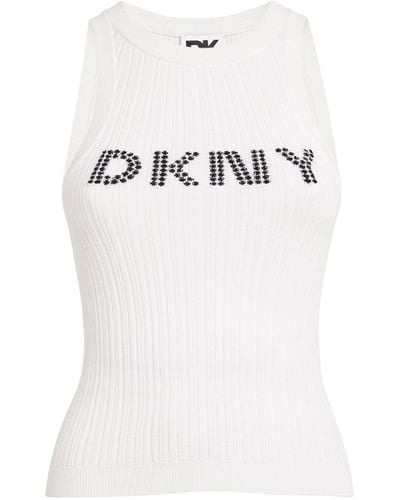 DKNY Ribbed Logo Tank Top - White