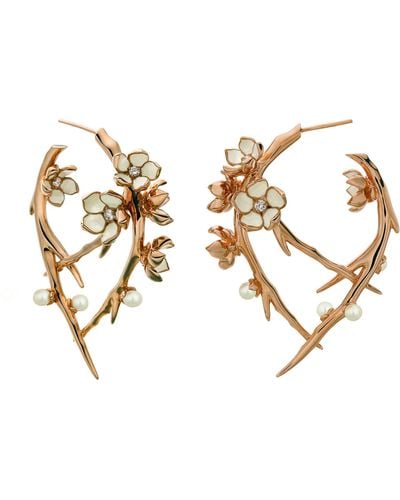 Shaun Leane Gold Vermeil, Diamond And Pearl Cherry Blossom Hoop Earrings - Metallic