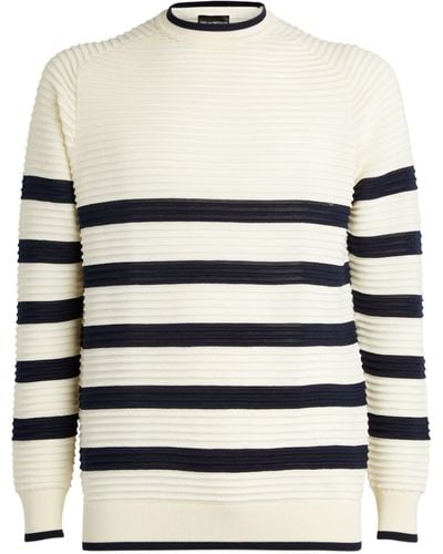 Emporio Armani Ottoman-weave Striped Sweater - White