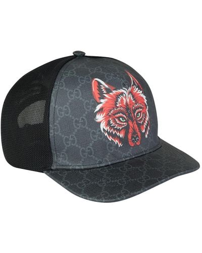 Gucci Men's Wolf Head GG-Supreme Baseball Cap - Black