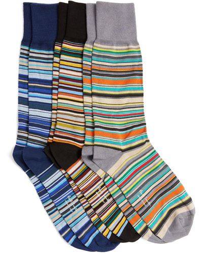 Paul Smith Cotton-blend Multicolour Stripes Socks (pack Of 6) - Blue