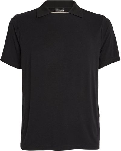 Giorgio Armani Stretch Viscose Polo Shirt - Black
