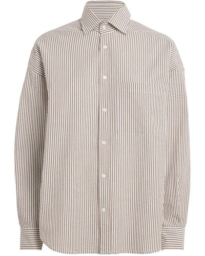 With Nothing Underneath Cotton Striped The Weekend Seersucker Shirt - Brown