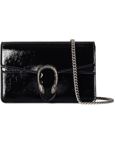 Gucci Super Mini Patent Leather Dionysus Shoulder Bag - Black