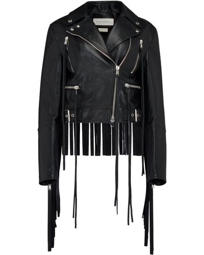 Alexander McQueen Fringed Leather Jacket - Black