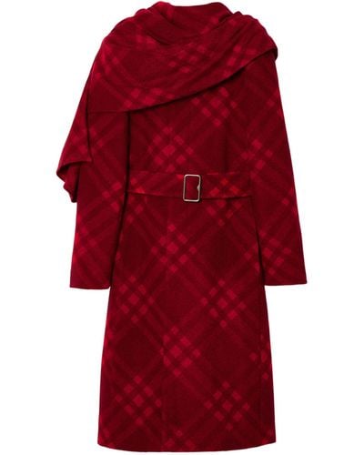 Burberry Wool-blend Check Draped Coat - Red